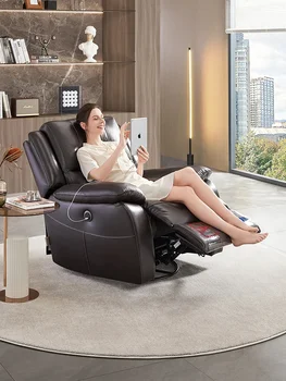 НАЗДРАВЕ, Първокласен единична кожен диван за хол, електрически мултифункционален стол за мързелив почивка от телешка кожа на първия слой K135
