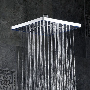 Накрайник за душ от ABS-пластмаса, стенни накрайник за душ с дъждовна дюза, Ръчна ултратънък Квадратен смесител за тропически душ, без скоба FS236