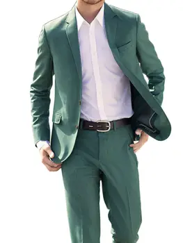 Направен по поръчка зелени мъжки костюми, палта, рокли, оборудвана сако, панталони, зашити на поръчка дрехи за сватбената парти, мъжки дрехи, яке и панталони от 2 теми