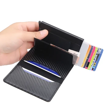 Нов мъжки притежател на кредитна карта с радиочестотна идентификация-заключване от въглеродни влакна, Кожен калъф-портфейл за кредитни карти, защитен портфейл за жени