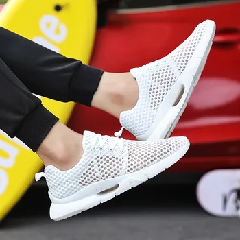 Нова мъжки летни спортни обувки от окото на материали, лесен бели ежедневни обувки за красиви жени, маратонки, Дишащи дамски обувки за джогинг и разходка