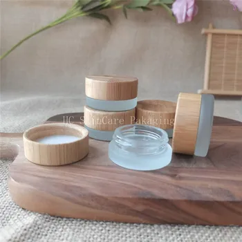 Нови продукти, Козметика CBD jar makeup loose powder use 5g 15ж мини-стъклен буркан с кръгла форма, с капак от бамбуково дърво