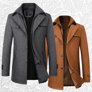 Ново есенно-зимния вълна палто, мъжки бизнес случайни Модерен мъжки дебели топли много голям мъжки модерен тренч