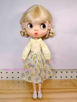 Облекло за кукли Dula Рокля Светло жълта пола с цветен модел Blythe ob24 ob22 Azone Licca ICY JerryB 1/6 Аксесоари За Кукли Bjd