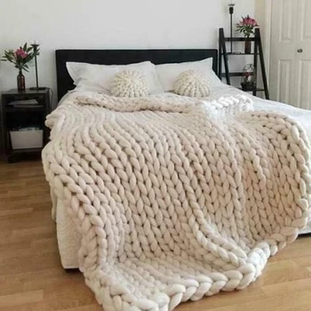 Одеяло от груба вълна, дебели вълнена покривка, Голямо Меко Гъст вязаное одеяло, ръчно прежда, Вълна диван в подарък