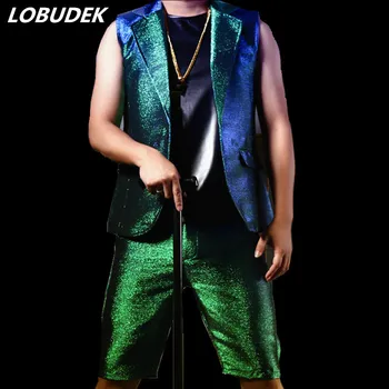 Отразява зелени блейзери Мъжки костюм Певица от нощен клуб, звездата на вокален концерт, костюм водещ пънк, хип-хоп, рок-танцьор, етап съоръжения