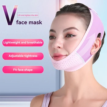 Отстраняваща двойна брадичка V-образна подтягивающая маска С каишка за брадичката е Подходящ за стягане на женски лица, като предотвратява увисването, прави фигурата по-тънък.