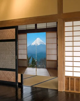 Пейзаж от вратата на планината Фуджи, японска завеса врата, Стена спални, Разделени с врата завесите за да влезе в кухнята, окачени полупрозрачни завеси