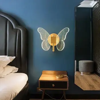 Пеперуда LED монтиран на стената Лампа, Закрит Тавана Лампа Домашно Спалня Нощни Окачен Лампа Настолна Декор Хол Скандинавски Интериор Аплици