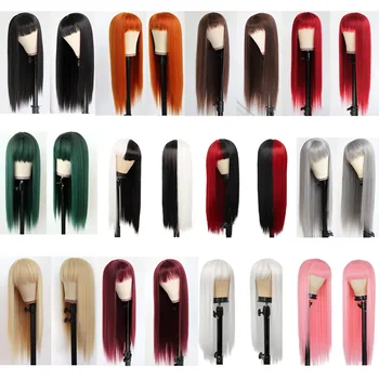 Перуки за изграждане на синтетични косми с дължина 26 инча за cosplay, перуки за жени, преки, Mujer Femme, Черни, Розови, Бели, Червени, Зелени, превръзка на главата си за перука