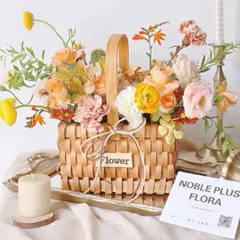 Плетени кошници за цветя, ръчно изработени, Преносим ротанговый контейнер за цветя, Декоративна Къмпинг, Кошница за съхранение за пикник, Домашен органайзер