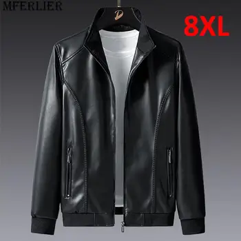 Плюс размер 7XL 8XL Яке от изкуствена кожа, мъжки кожени палта, яке-карго, ежедневното мотоциклетное байкерское палто, обикновена кожени якета, мъжки-големи размери