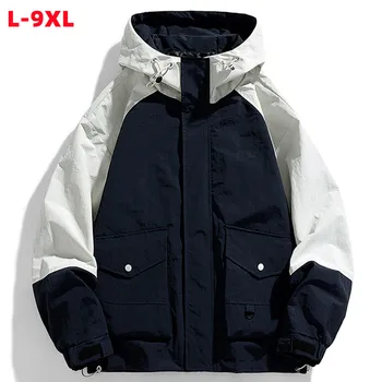 По-големи размери L-9XL, яке-карго, мъжки туризъм яке, пролет-есен, лоскутная ветровка, якета са с качулка, палта, модни горно облекло за мъже