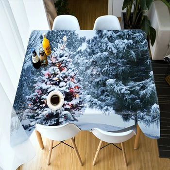 Потребителски 3D покривка за маса, Напечатанная в навечерието на Коледа, Снежна сцена, Моющаяся Памучен Правоъгълна форма / Кръгла Покривка за сватбена партита