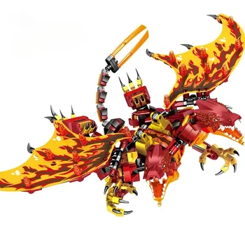 Призрачен Нинджа Лед Леден Огън Двуглавият Дракон Серия Element Dragon Набор от градивни елементи на Класическата Мультяшная модел Тухлите Играчки