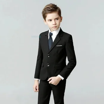 Пролетно-есенен детски официални черен тъмно син костюм, британски костюм за момче, костюм за сватбеното парти с пиано, детски сако, жилетка, панталони, комплект дрехи