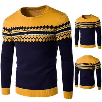 Пуловер, пуловер с кръгло деколте, мъжки зимен пуловер премиум-клас, класически кръгъл отвор, Дебелина стилен пуловер с дълъг ръкав са подходящи за есента