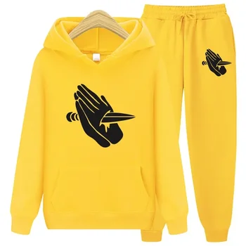 Пункция с двете си ръце Мъжки пуловер с качулка Оверсайз + панталони, комплект от 2 теми, мъжки ежедневни спортни облекла за бягане, мъжки спортни дрехи