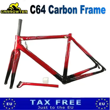 Рама шоссейного наем от въглеродни влакна, Carrowter C64, Червена рама, лъскав велосипед