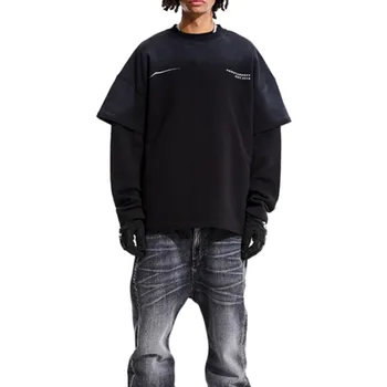 Ретро Ретро Градиентные режийни пуловери от две части, дизайнерски стил, нишевая индивидуалност, пуловер с кръгло деколте и дълъг ръкав