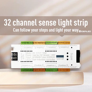 Светодиодна лента за стълба за осветление с датчик за движение, 32-канален контролер на осветлението на стълбите, за украса на стълбище от гъвкава лента 12v/24
