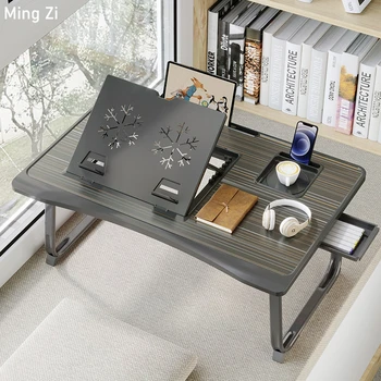 Сгъваема маса за лаптоп за легло с регулируема височина за монтиране на стена на 6 съоръжения, масичка на колене, поднос за закуска, бюро с чекмедже за работа и игри