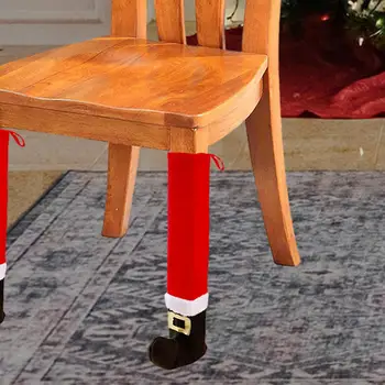 Седалките за коледа на масата и краката на стола, обувки на висок ластик, Коледни чорапи с елфите за новогодишната кухня, празнична стая