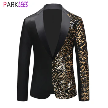 Секси леопардовый сако в стил мозайка с пайети, яке за мъже, дрехи с ревери на една пуговице, блейзери, за мъже парти, сватбен костюм за бала, Homme