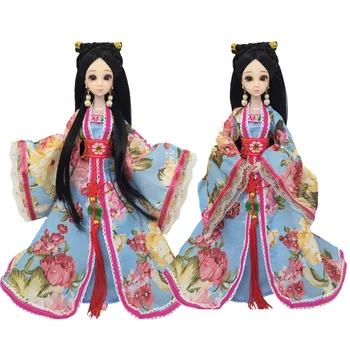Синьо Древното Традиционно костюмированное рокля за кукли Барби, вечерни рокли, облекло за кукли Барби 1/6 BJD, аксесоари за кукли, Детски играчки