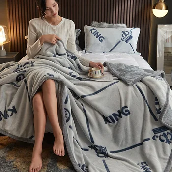 Скандинавски покривки за легла, пухкави каре покривало за диван, Обикновена кувертюри, Декоративни завивки от коралов руно кралски размери