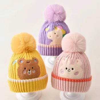 Скъпа двойна вълнена детска мультяшная капачка, детска шапчица, топло есенно-зимните шапки за деца, момчета и момичета, Вязаная топло вязаная капачка