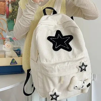 Сладки вельветовые раници, ученически чанти със звездите на тийнейджърките 2024, нови дизайнерски чанти от мека тъкан, Корейски пакети
