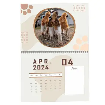 Стенен календар в 2024 година, окачен календар с кошачьими топки, януари 2024, Декември 2024, 12 месеца, Месечната стенен календар, Подвесная переворачивающаяся стена