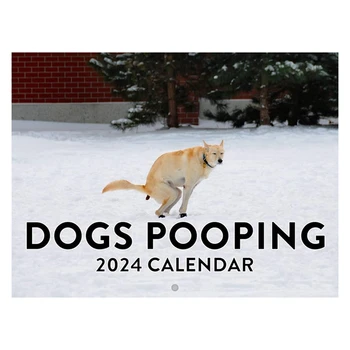 Стенен календар с какающими кучета в 2024 година с забавен модел на кучето 2024 година Стенен календар за нова година подаръци за Коледа