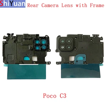Стъкло обектив на задната камера с притежателя на рамка за Xiaomi Poco C3, Резервни части за замяна на