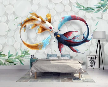 Тапети Beibehang по поръчка ръчно рисувани, модерна и стилна акварел, стенопис с рибки koi, на фона на телевизор, диван, стенописи, 3D тапети