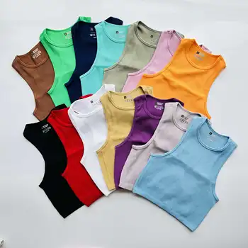 Тениски без ръкави, безшевни Уличен сутиен, Женски жилетка за йога, 14 цвята, женски Съкратен Секси Тънък 