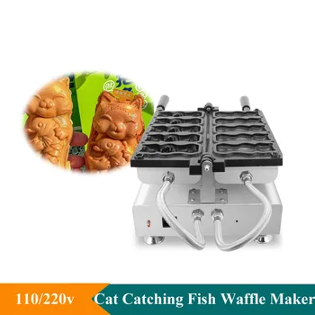 Тиган за приготвяне на десерт с незалепващо покритие Търговска употреба Котка притежава оборудване за приготвяне на рибни вафли с пълнеж от 110/220 В, машина за приготвяне на понички