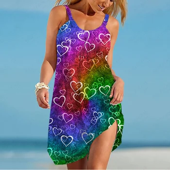 Улично женски лятото мини-рокля с 3D цветен печат и графика, модерно ежедневното тънката рокля, Ново секси рокля за дамите в Хавай