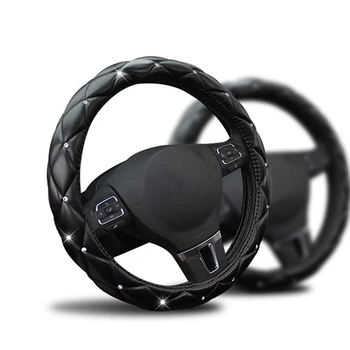 Универсален автомобилен калъф за волан с кристали, с черен цвят, модерен и спортен калъф за волан за жени