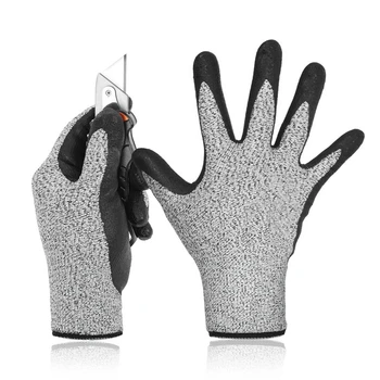 Устойчиви към нарязан-устойчиви Ръкавици 5-то ниво на 3D Comfort Stretch Fit, Здрав полиуретанов дунапрен Power Grip от нитрил, Не се Признават за контакт с храни Fda, Smart Touch, Тънък M