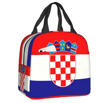 Флаг Хърватия, Термоизолированная чанта за обяд, женски Преносим контейнер за обяд за пикник на открито, Многофункционална кутия за храна