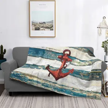 Фланелевое одеяло с котви в селски стил, Всесезонное Луксозно кораби мултифункционален меки покривки за легла, Плюшевое коварен одеяло в спалнята