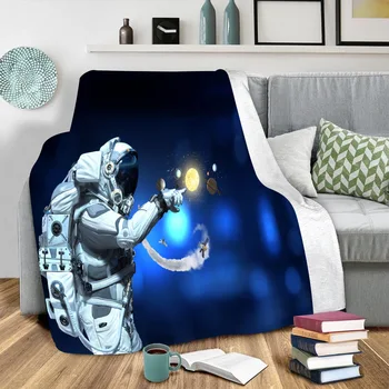 Флисовое одеяло Galaxy Astronaut с 3D Принтом за Легла Туризъм Пикник Гъст Стеганое Одеяло Модно Покривки Sherpa Хвърли Blanket 04