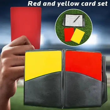 Флуоресцентни червени и жълти картони, записная награда за футболен съдия С кожена портфейла си и хартия за записи молив Футболно облекло