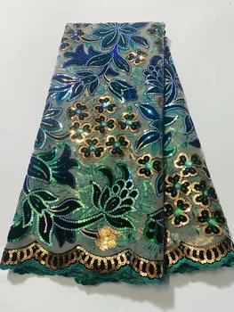 Френска Традиционна лейси плат с лъскави пайети, Африканска благородна лейси тъкани от тюл с пайети елегантна за шивашки сватбена вечерна рокля