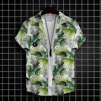 Хавайска риза Нова Плажна Мъжка риза С къс ръкав Модерни Ежедневни блузи Лятна Плажно Облекло с шарките на кокосовата палма 2024 Мъжки ризи