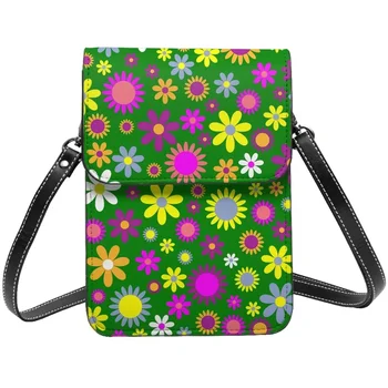 Чанта Flower Power През рамо, ярки Цветя Бизнес-студентска чанта за мобилен телефон, Подаръци, Забавни Кожени Чанти