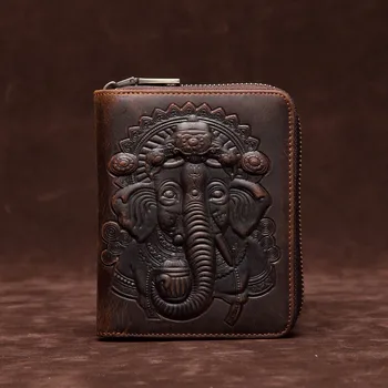 чанта за организатор rfid от естествена кожа, мъжки crazy horse кожена чанта за паспорт от телешка кожа с цип, джоб за кредитни карти с голям капацитет