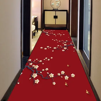 Червени луксозен килим с дълъг проход Начало декор Хотелски мат, за да влезете в коридор Подложка за стълби Адаптивни сватбена пътека Нескользящий килим